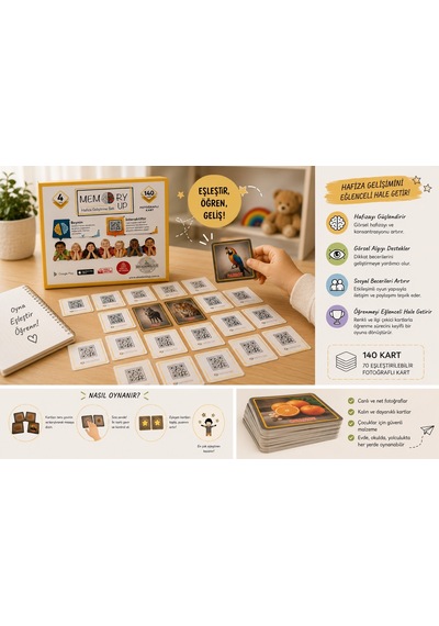 Bakgelal Memory Up Hafıza Kartı Oyunu 140 Fotoğraflı Qr Destekli Eğitici Zeka Oyunu