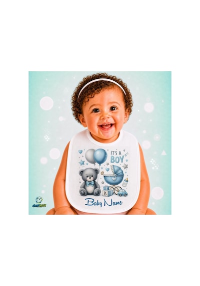 Kişiye Özel Ayıcıklı Keten Bebek Mama Önlüğü Yumuşak - Emici - Yıkanabilir - Özel Tasarım P069 Çok Renkli