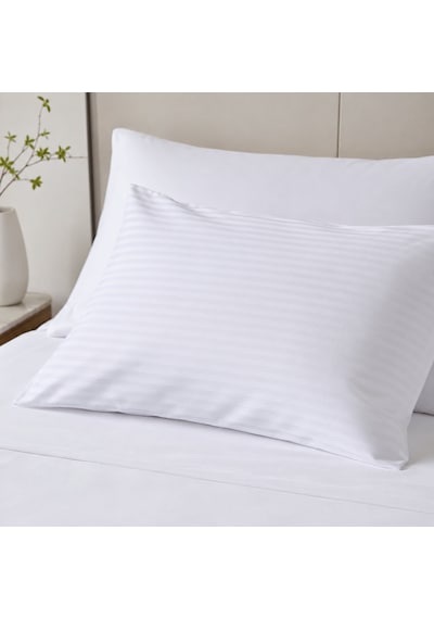 Beyaz Pamuk Saten Çizgili Yastık Kılıfı 50x70 Cm 83 Tel 1 Cm Şeritli Otel Tipi Yumuşak Nefes Alan Pamuklu Saten Yastık Kılıfı 2'li Set