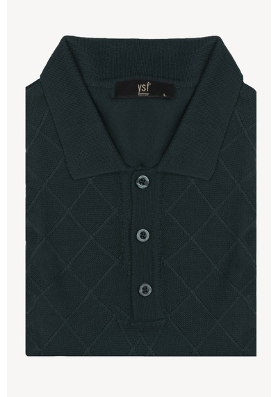 Erkek Yeşil Polo Yaka Desenli Klasik Triko