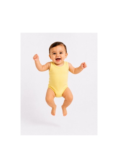 Bebek Atlet Body Pamuklu Ribanalı Çıtçıtlı Kolsuz Bebek Zıbını Sarı