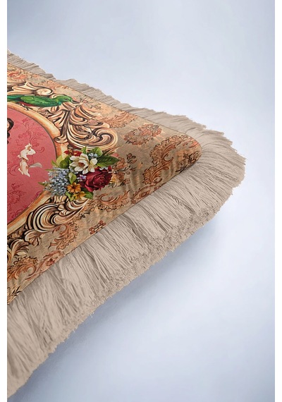 Barok Vintage Saçaklı Yastık Kılıfı - Nostaljik Pembe Leopar Yeşil Bohem Püsküllü Kırlent Kılıfı Çok Renkli