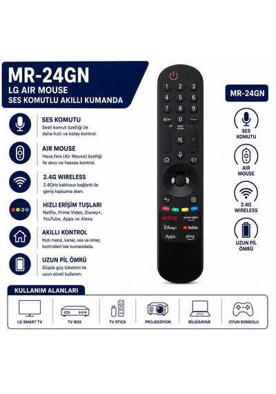 Mr-24gn Lg Air Mouse Ses Komutlu Akıllı Tv Kumandası 2.4g Kablosuz Netflix Prime Video Youtube Uyumlu