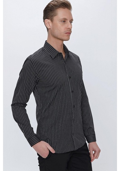 Efor G 1519 Slim Fit Siyah Spor Gömlek Siyah