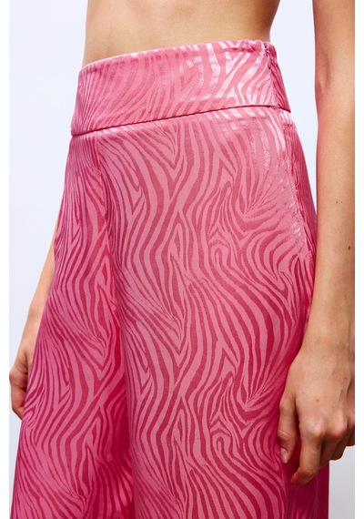 Sateen Saten Desenli Pantolon - Pembe