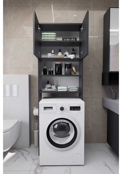 Luka Çamaşır Makinesi Üstü Çok Amaçlı Banyo Dolabı Kapaklı Ve... Antrasit