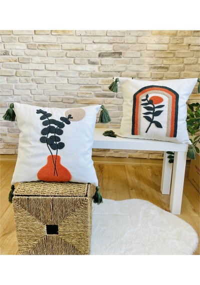 Swita Home Çiftli Kombin Punch İşlemeli Kırlent Kılıfı Panç Karışık