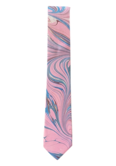 Elifebru Exclusive Handicrafts Ebru Sanatı El Yapımı Pembe Kahve Mavi Beyaz İpek Kravat Ikr 146 Çok Renkli