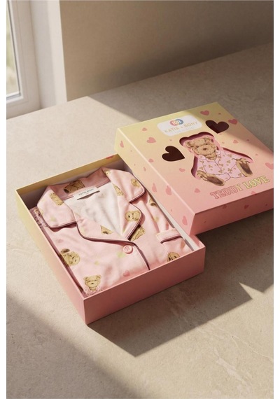 Katia&bony Kız Çocuk Teddy Desenli 3d Kutulu Pijama Takımı Şeftali