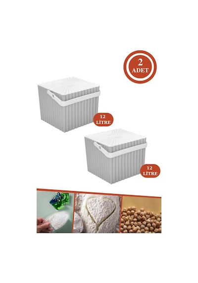 Flora Un Bakliyat Erzak Kabı, Deterjan Kutusu, Oyuncak Sepeti, Çok Amaçlı Saklama Kovası 2 ADET F366