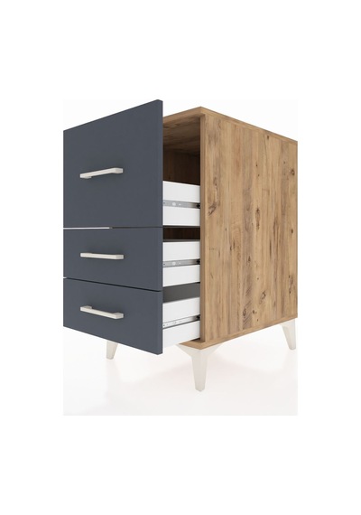 Kronos Komodin 3 Çekmeceli 44x59x80 Çam-antrasit Çam