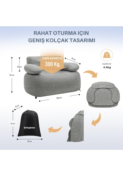 Kingcamp Single Inflatable Sofa Premium Şişme Koltuk Gri