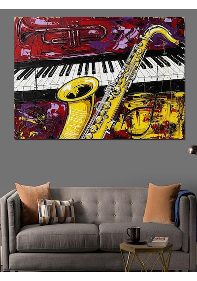 Klarnet Saksafon Müzik Aletleri Dekoratif Kanvas - Mdf Ahşap Tablo
