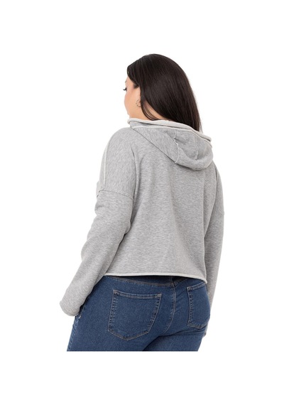 Büyük Beden Kapüşonlu Düşük Kollu Pis Dikişli Üç İplik Gri Melanj Sweatshirt-gri Melanj Gri Melanj