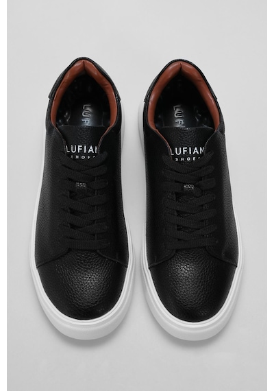 Lufian Tommy Siyah Beyaz Erkek Deri Sneaker Siyah