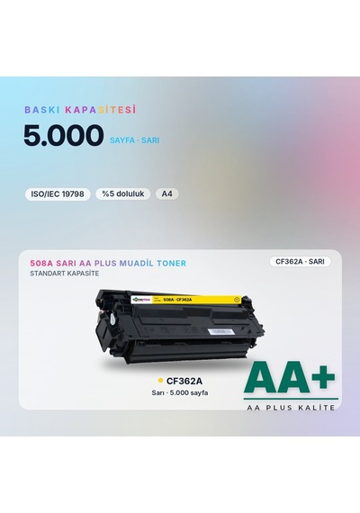 Hp 508a Cf362a Sarı Uyumlu Toner Aa Plus / Color Laserjet Enterprise M552 / M553 / Mfp M577