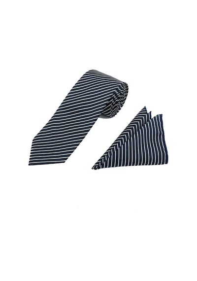 Brianze 7.5 Cm Lacivert Beyaz Çizgili Kravat Mendil Set Lacivert