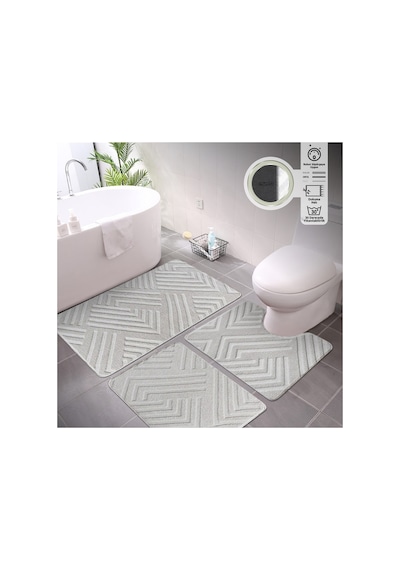 Plato Halı Opqo 3'lü Set Premium Banyo Takımı 50x60 Klozet - 60x100 - 50x60 Set Beyaz