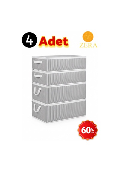 Hurç Çizgili Su İtici Kumaştan Fermuarlı Sandık Baza Hurç 4 Adet 45 X 64 Tekstil Gri Tr Diğer