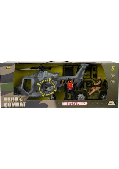7076 SUN-JDN-HRO-Asker Set 1Araç 1Helikopter 2Figür 12 Parça Sesli Işıklı - Sunman