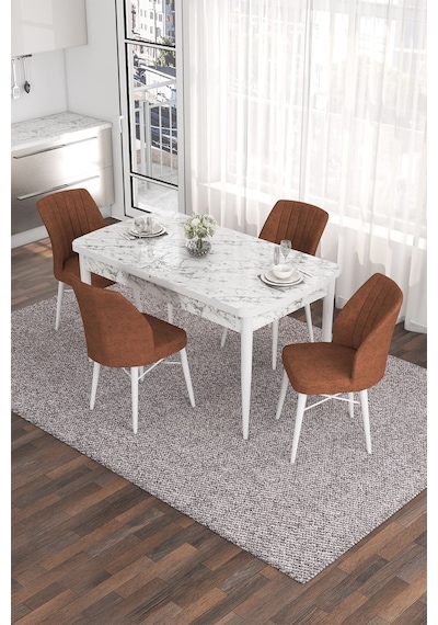 Canisa Concept Han Serisi 70x114, Açılabilir Mdf Mutfak Masa Takımı, Beyaz Mermer Desen Masa 4 Kiremit Sandalye Masa Beyaz Mermer Desen Sandalyeler Kiremit Canisa Concept Han Serisi 70x114, Açılabilir Mdf Mutfak Masa Takımı, Beyaz Mermer Desen Masa 4 Kiremit Sandalye Masa Beyaz Mermer Desen Sandalyeler Kiremit