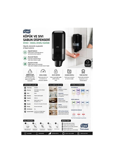Tork Köpük Ve Sıvı Sabun Dispenseri Siyah - Dozaj Ayarlı 564508 Çok Renkli