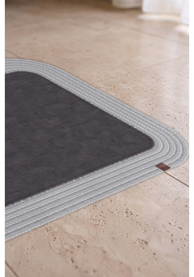 Banyo Paspası Takımı 70x110+50x70 Cm Düz Antrasit Gri & Gümüş Gri
