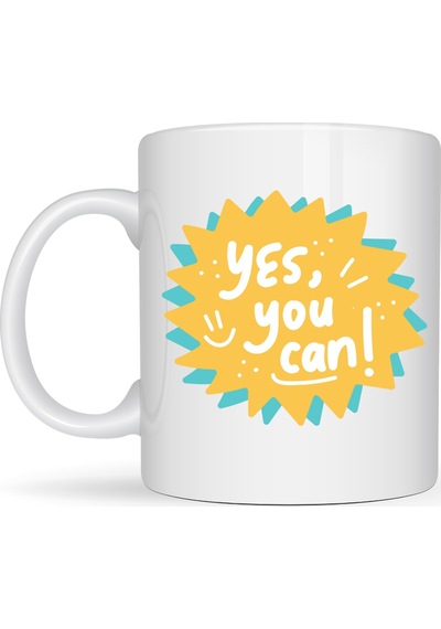 Yes You Can Motivasyon Kupası Model 131 , Pozitif Mesajlı Porselen Kupa , İlham Veren Tasarım , Ofis &  Kupası