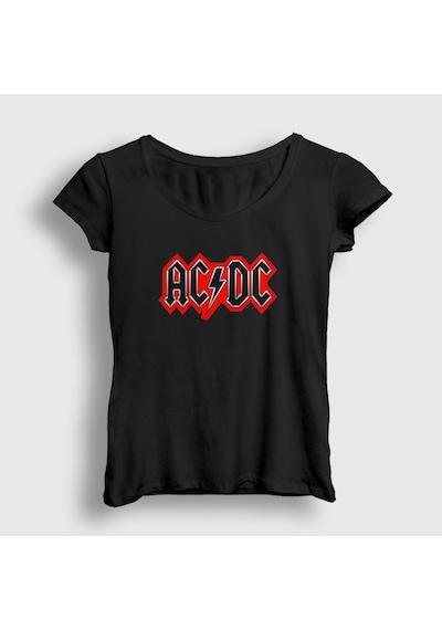 Presmono Kadın Red Black Ac/dc T-shirt Siyah