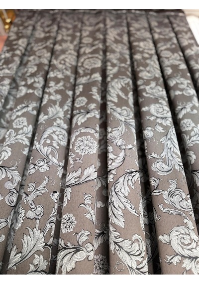Diletto Kornişe Uyumlu Kahve Gül Desenli Fon Perde Sık Pile / Ütü İstemez Koyu Kahverengi