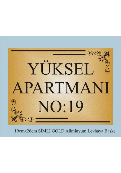 Apartman Kapısı İsimliği 26cm 19cm Simli Gold Aliminyum Levha