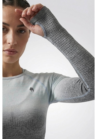 Woneagle Crop Top Gri Degrade Seamless Uzun Kollu Sweathshirt Gri Geçişli Gri Geçişli