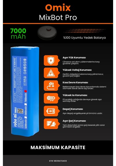Omix Mixbot Pro 7000mAh Robot Süpürge Bataryası