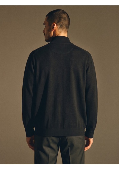 Maccali Erkek Siyah Büyük Beden Pamuklu Fermuarlı Sweatshirt
