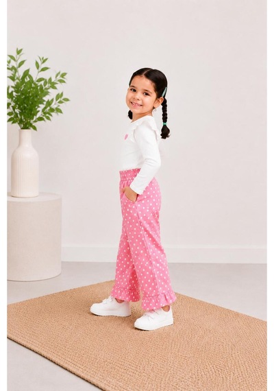 Toikids Pembe Puantiyeli Denım Bol Paça Pantolon Pembe