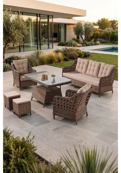 Antoryum Serisi 1. Sınıf Kahverengi Rattan, Cappucino Minder Bahçe Takımı, Balkon Takımı Kahverengi Rattan Cappucino Kumaş Antoryum Serisi 1. Sınıf Kahverengi Rattan, Cappucino Minder Bahçe Takımı, Balkon Takımı Kahverengi Rattan Cappucino Kumaş