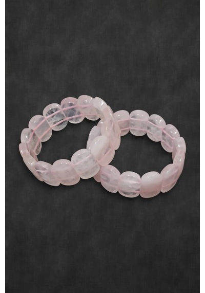 Geniş Taşlı Doğal Pembe Kuvars Bileklik 341-2 Açık Pembe