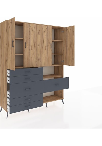 Hyperion Gardrop 7 Raflı 6 Çekmeceli 4 Kapaklı 176x44x221 Çam-çam/antrasit Çam/antrasit Hyperion Gardrop 7 Raflı 6 Çekmeceli 4 Kapaklı 176x44x221 Çam-çam/antrasit Çam/antrasit