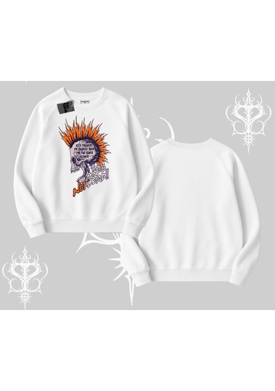 Biskilet Sweatshirt Burning Skull Rebel Street Anthem Beyaz
