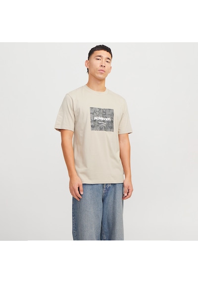 Jack & Jones Jack&jones Tarmac Camo Front Crew Neck Erkek Bej Yuvarlak Yaka Tişört Bej