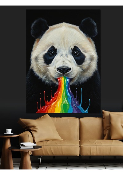Ahşap Tablo Gökkuşağı Kusan Panda Çizimi