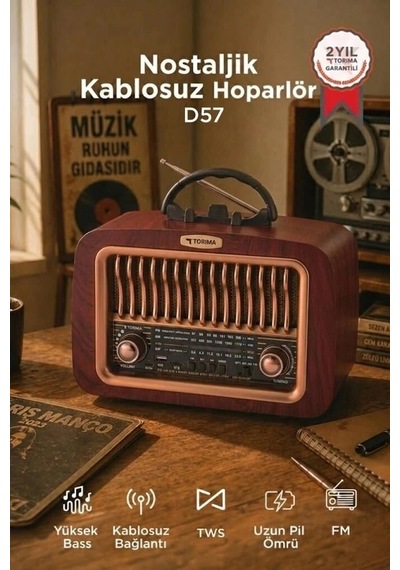 Özel Üretim Torima Bluetooth Hoparlör Nostaljik Radyo D57 Ahşap Bağlantı Taşınabilir