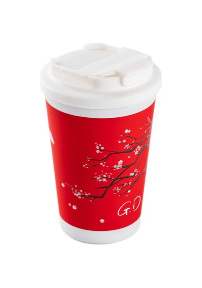 Tnt-8695835414041-gınger Kfy-zs001kskr-kake Kırm Sakura Desenli Paslanmaz Çelik Termos Bardak 380ml Kırmızı