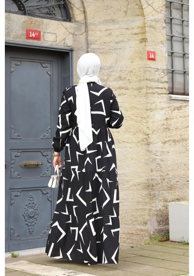 Hira Life Fashion Kadın Tesettür Mevsimlik Beli Kuşaklı Dokuma Viskon Elbise Siyah-beyaz Siyah-beyaz Hira Life Fashion Kadın Tesettür Mevsimlik Beli Kuşaklı Dokuma Viskon Elbise Siyah-beyaz Siyah-beyaz