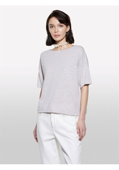 Sisley Keten Karışımlı Bisiklet Yaka Oversize T-shirt Kadın Gri T-shirt - 325p105gm106h