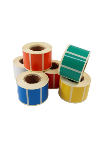 Kuşe Renk Baskılı Etiket 50mm X 30mm Ölçülerinde 1000 Adet 40mm Kuka Çapında Kendinden Yapışkanlı Rulo Etiket Mavi Diğer