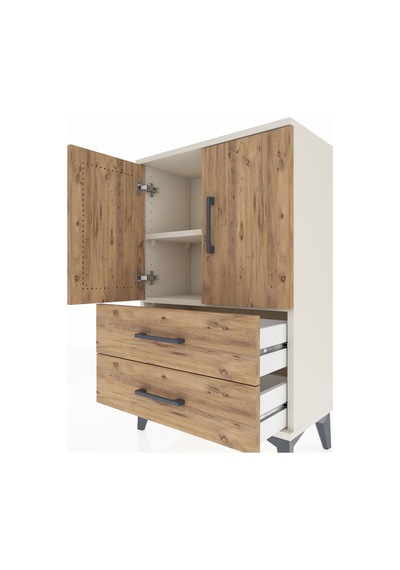 Arges Komodin 2 Raflı 2 Çekmeceli 2 Kapaklı 60x30x96 Aytaşı-çam Aytaşı