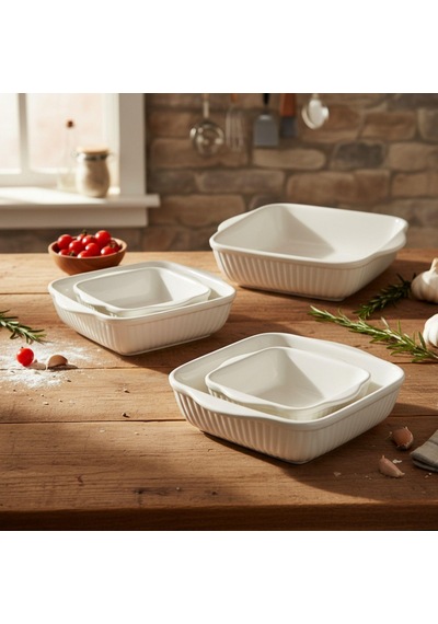 Ecr-107 Ikılı Kare Fırın Kabı Beyaz