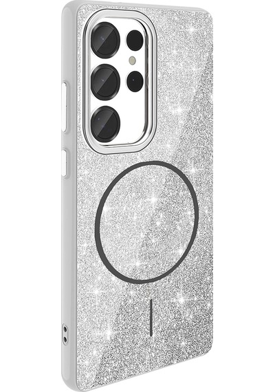 Galaxy Uyumlu S25 Ultra Kılıf M-safe Şarj Özellikli Parlayan Simli Zore Okso Kapak