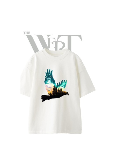Thewert Eagle Forest Tasarım Baskılı Ünisex Beyaz Oversize T-shirt